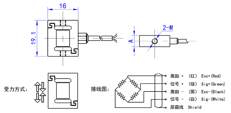 微型拉压力传感器F1S安装尺寸图